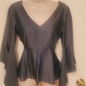 Women's V-Neck Peplum Top in Charcoal Gray